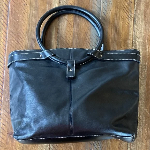 Women’s Ann Taylor Loft Leather Tote Bag Black - Picture 2 of 6